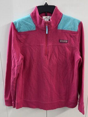 Vineyard Vines Blue Pink Shoulder Shep Shirt 1/4 Zip Pullover L Coastal Bright